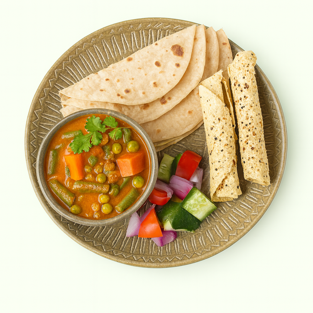 traditional indian feast on ceramic plate